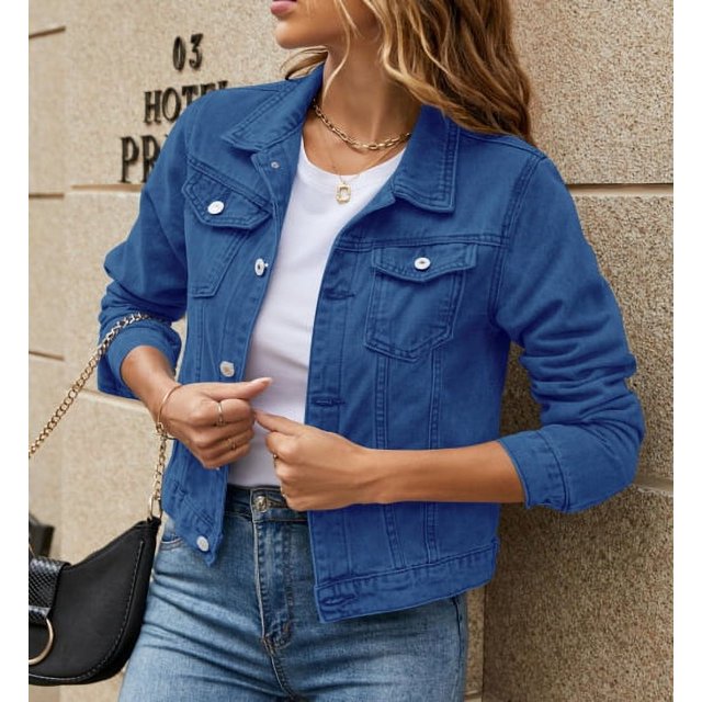 Chaquetas vaqueras ajustadas para mujer, abrigo informal de manga larga con solapa, botones y bolsillo en el pecho, color liso, moda de otoño