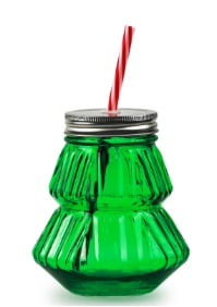 Holiday Time 24 Ounce Green Glass Christmas Tree Beverage Sipper