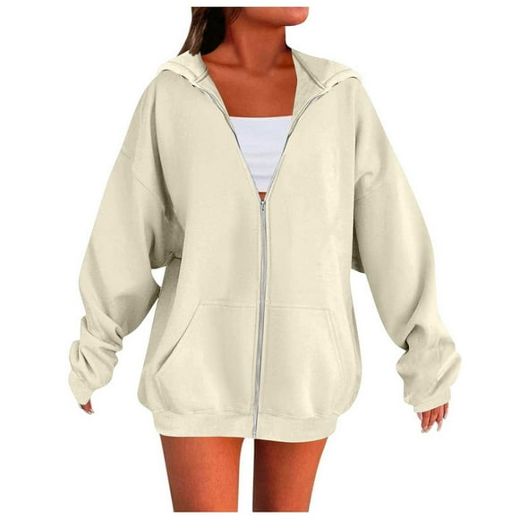 Uqiangy Zip Up Hoodie Women Pullover Sweaters for Women Tunic Sweatshirts for Women Oversized Hoodies for Women Fleece Pullover Women Crewneck Sweatshirt Long Hoodies for Women Beige S