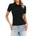 thumbnail image 1 of Camisetas de polo de manga corta INSPIRE CHIC para mujer, con cuello en V y botones, tops de punto casual M negro, 1 of 6