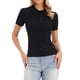thumbnail image 1 of Camisetas de polo de manga corta INSPIRE CHIC para mujer, con cuello en V y botones, tops de punto casuales, L negro, 1 of 6
