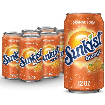 Sunkist Orange Soda Pop, 12 fl oz, 6 Pack Cans