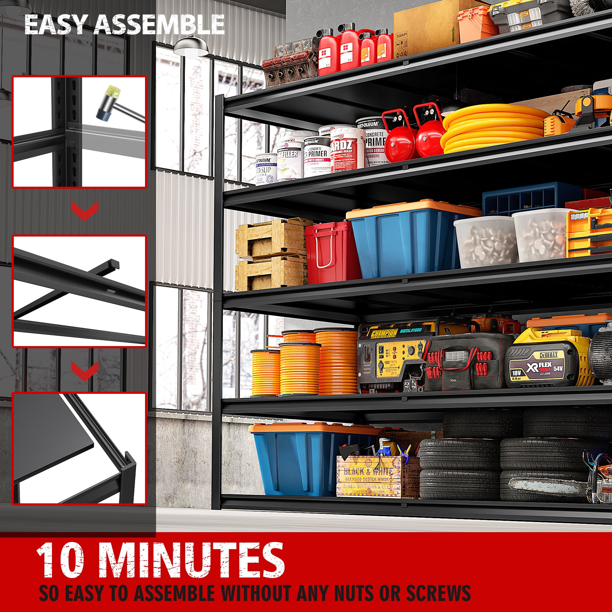 REIBII 55" W Garage Shelving Unit 3000LBS Heavy Duty Metal Shelving Adjustable Storage Rack