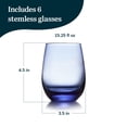 thumbnail image 3 of Libbey Classic Blue All-Purpose Stemless Wine Glasses, 15.25-ounce, Set of 6, 3 of 6