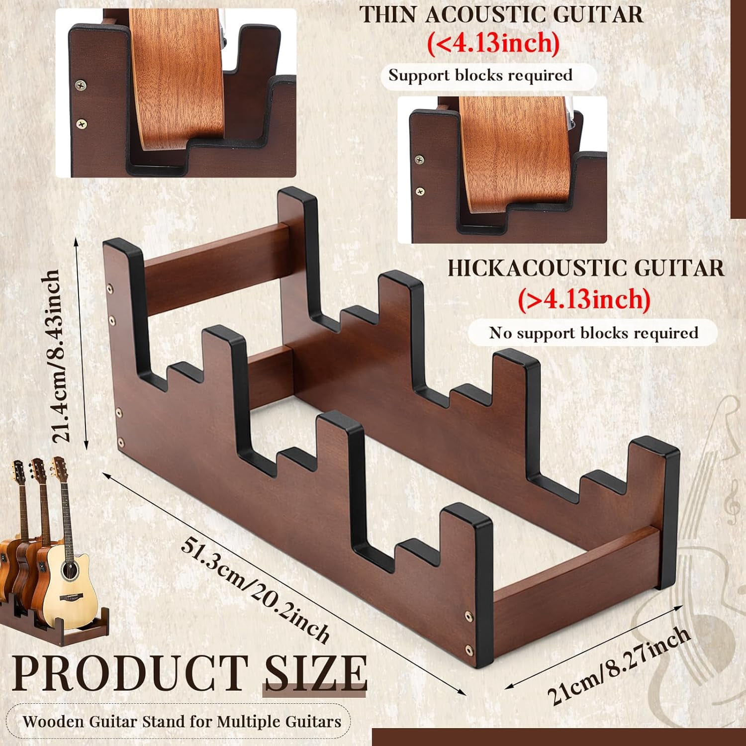 Wooden Guitar Stand 3-holder for Multiple Guitars Wood Guitar Display Rack Space-saving for Home, Studio, Stage