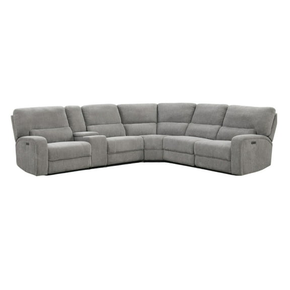 Benjara Tonie Power Recliner Sectional Sofa, Cupholders Gray Chenille 114 Inch