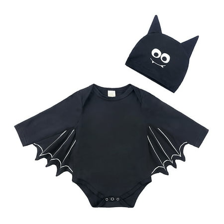 

6-9 Month Girl Clothes Baby Girl Outfit Crawling Clothes Bat Pattern Pajamas Hats Black Clothes