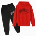 thumbnail image 4 of KPOPLK Kids Fall Hoodie Outfit Set Boy Letter Print Long Sleeve Hooded Sweatshirt and Jogger Pant Winter 2Piece 2-12Years(4-5 Years ,Red), 4 of 4