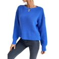 thumbnail image 3 of Women Solid Crew Neck Cropped Drop Shoulder Oversized Long Sleeve Soft Knit Sweater 102 - Royal Blue S, 3 of 10