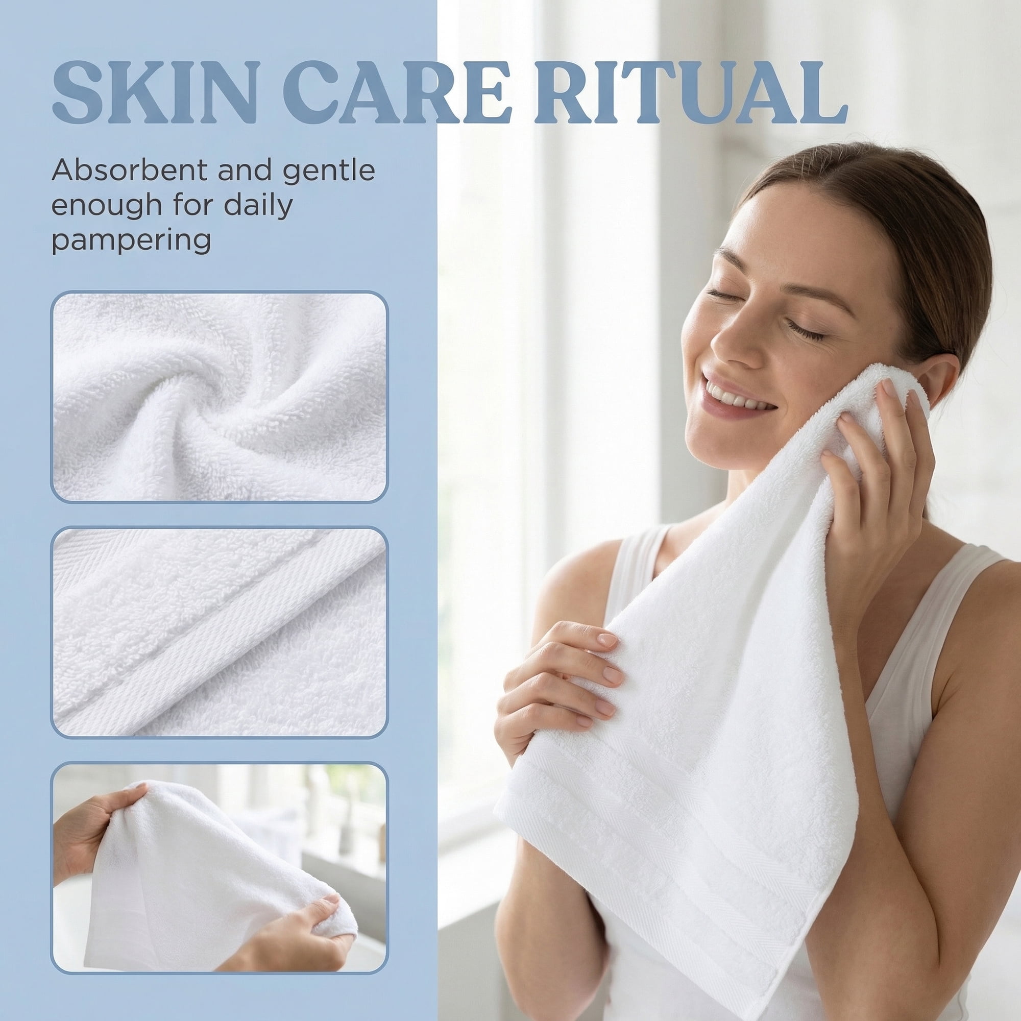Unique Bargains 4Pcs Solid Cotton Absorbent Washcloths White 13" x 13"