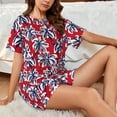 thumbnail image 6 of Bingfone Palm Tree Pattern on Red Print Pajamas Sets for Women Soft Short-Sleeved Pjs with Lounge Shorts Two Piece Sleepwear, 6 of 8