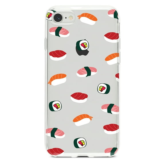 DistinctInk Clear Shockproof Hybrid Case for iPhone 7 8 SE (2020 Model) 4.7" Screen TPU Bumper Acrylic Back Tempered Glass Screen Protector - Cartoon Sushi