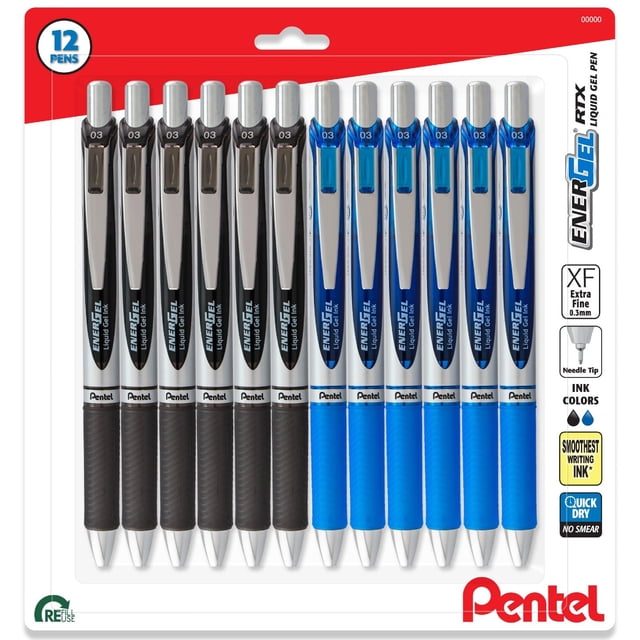 Set de 12 bolígrafos Pentel EnerGel RTX 0,3 mm punta aguja extrafina