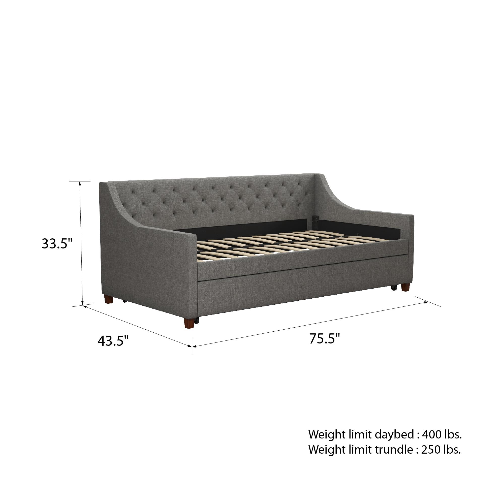 Novogratz Her Majesty Daybed and Trundle, Grey Linen