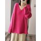 thumbnail image 3 of Suéter de cachemira de lujo nuevo otoño/invierno 2024 suéter de mujer rosa con cuello en V y hombros caídos suéter suelto de pura lana, 3 of 5