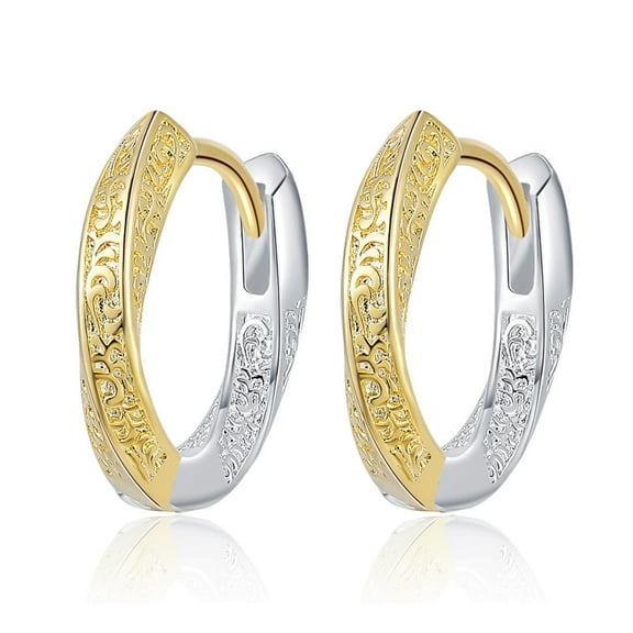 Bellitia Jewelry Hollow Decorative Vine Pattern Earrings 925 Sterling Silver Hypoallergenic Solid Gold Silver Two Colour Hoop Earrings for Women Jewelry Set