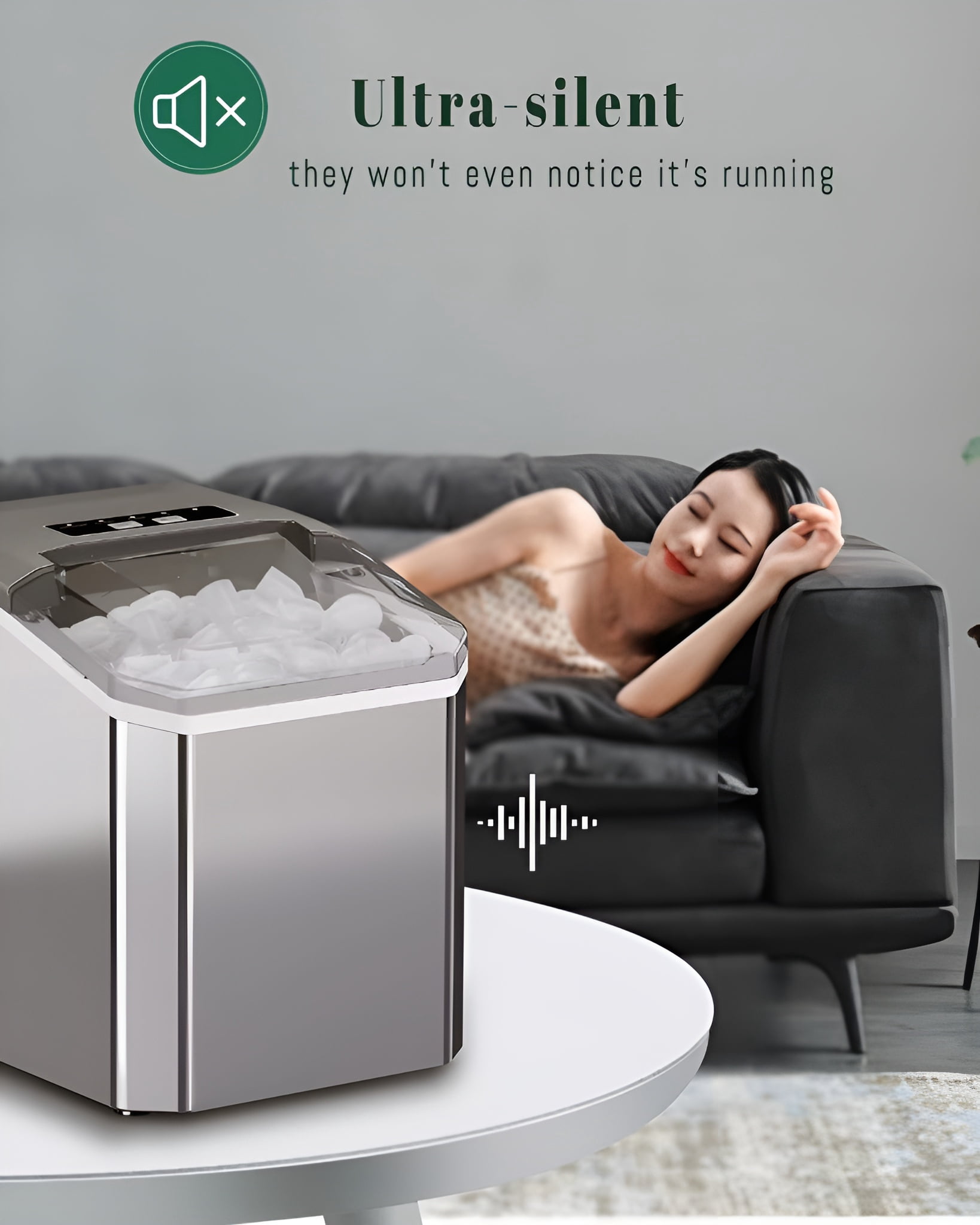 Ice Maker Countertop, 9Pcs/6Min, Self-Cleaning Portable Ice Machine Maker with Ice Scoop and Handle Quieter, 26Lbs/24H,for Home, Kitchen, Camping, Parties