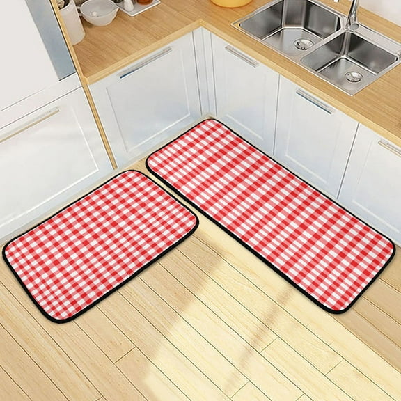 Ryvnso Checkered Grid-d3 Kitchen Rugs Set Non Slip Runner Mats for Dining Room