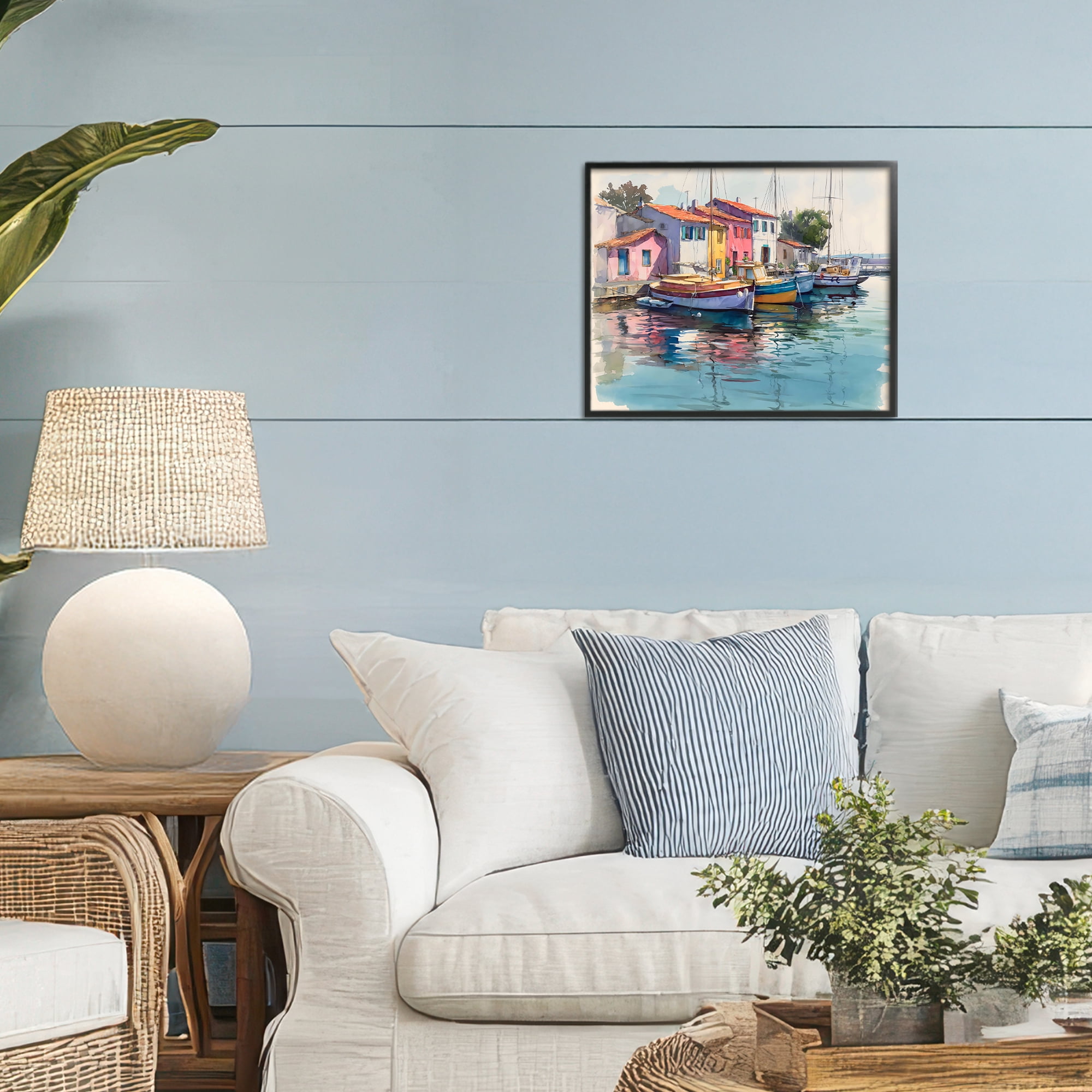 Stupell Industries Colorful Docks Harbor Black Framed Giclee Art, design by Franklyn Gregory