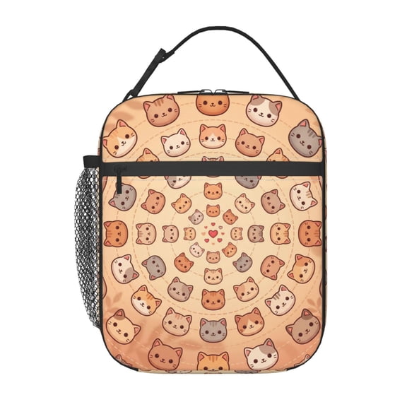 Cute Cat Lunch Bag Portable Handheld Reusable Insulated Cooler Tote Front Pocket Work Office Picnic Food Container Travel