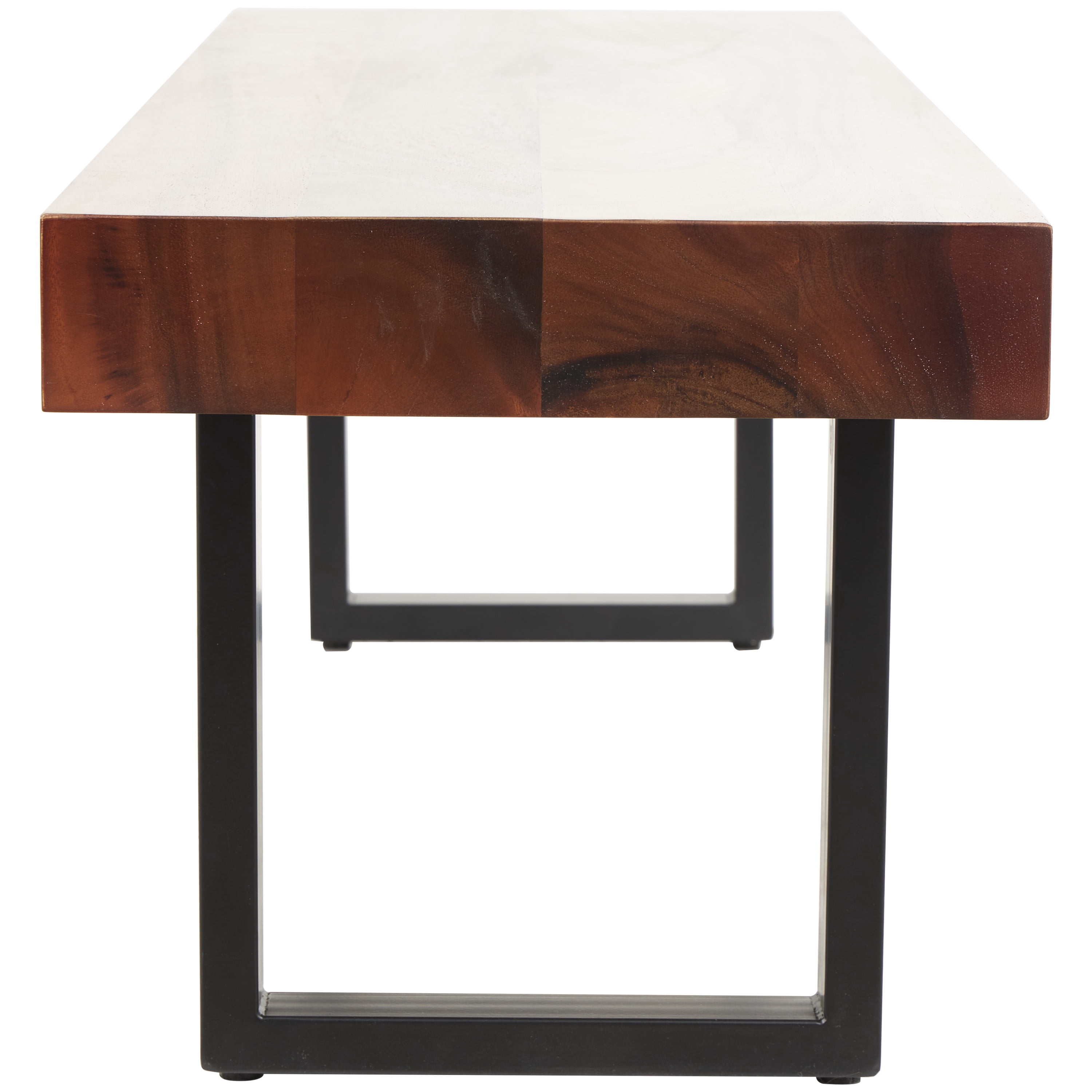 DecMode Wood Bench with Black Metal Legs, Brown