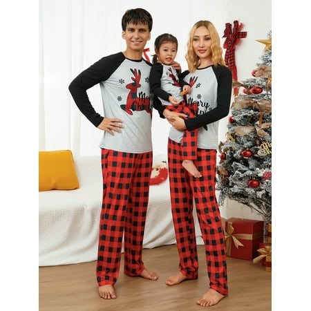 

Sunisery Christmas Matching Family Pajamas Women Men Plaid Deer Pjs Elk Clothes Sleepwear