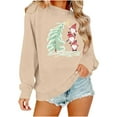 thumbnail image 4 of GUZOM Womens Christmas Long Sleeve Top - 100% Polyester Beige Loose Fit, Gnome & Christmas Tree Print, Boat Neck, XS-XL Festive Holiday Casual Wear,Size XS, 4 of 8