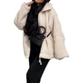 thumbnail image 3 of Women'S Casual Long-Sleeved Collared Fleece-Fit Faux Lambswool Double Zipper Warm Jacket Cream White L, 3 of 9