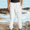 thumbnail image 2 of Edvintorg Men's Pants Casual Cotton Linen Double Pockets Button Elastic Waist Sweatpants High Waist Overalls Leggings, 2 of 6