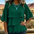 thumbnail image 7 of SETOOFF Womens 3/4 Length Sleeve Tops Chiffon Blouses Round Neck Multi Layer Ruffle Flare Sleeve Loose Casual Shirts Women Spring Summer Office Daily Outfit, 7 of 7