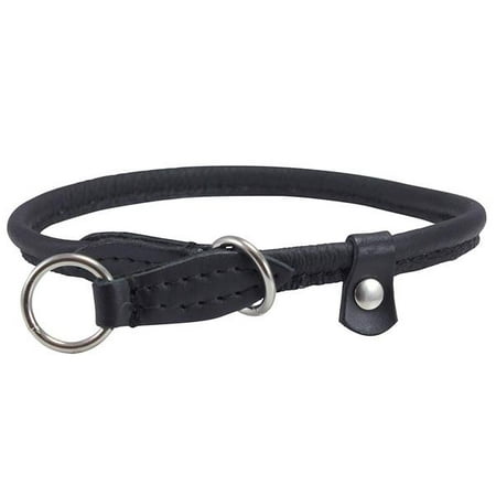 Round High Quality Genuine Rolled Leather Choke Dog Collar Black (15