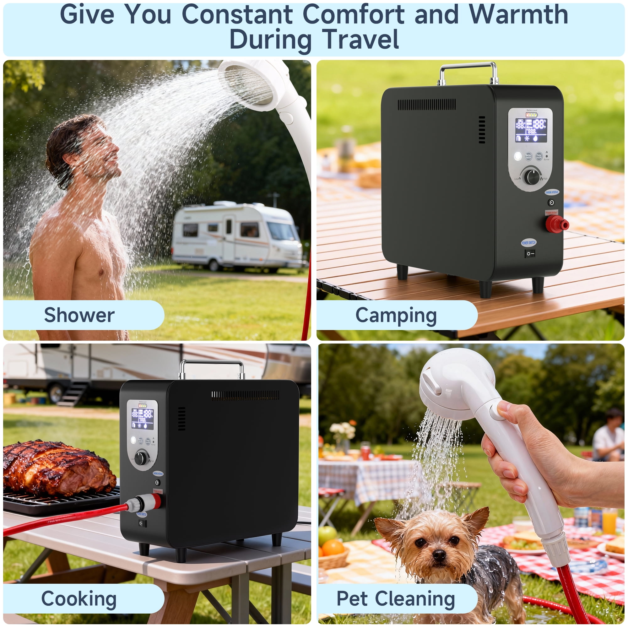Portable Propane Water Heater for Camping, Instant Hot Water Heater On Demand with 4000mAh Battery for Outdoor Showering and Cleaning, Included Showerhead
