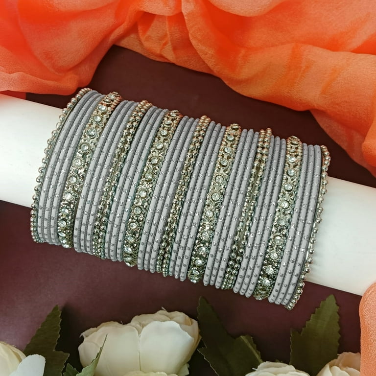 Efulgenz Indian Bangle Set Rhinestone Crystal Oxidized Bracelet