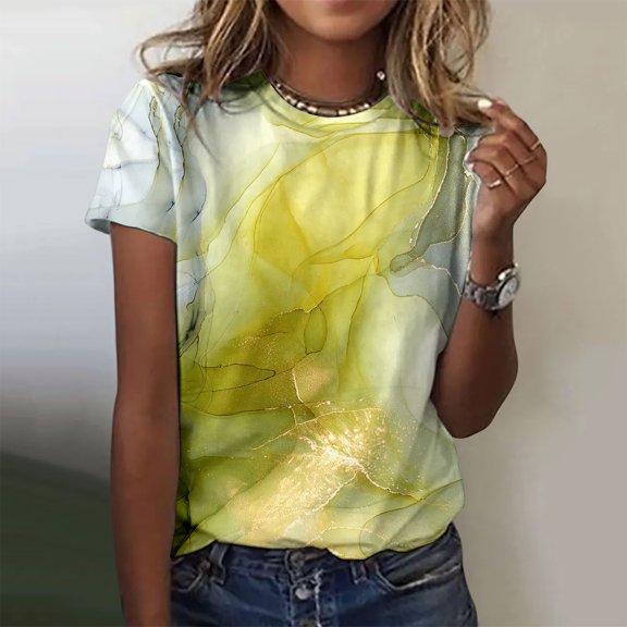Womens Tops Short Sleeve Boho Floral Print T Shirts Crew Neck Casual T Shirts Work Clothes (B-Green S)