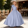thumbnail image 5 of Dvprdro Girls Summer Dresses High Waist A-line Swing Dress One-Shoulder Short Sleeve Solid Color Ankle Length Casual Party Daily Wear, 5 of 5