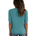 thumbnail image 6 of Womens Short Sleeve Sweater V Neck Lightweight Knit Spring Summer Tops Henley Button Blouses Light Blue L, 6 of 6