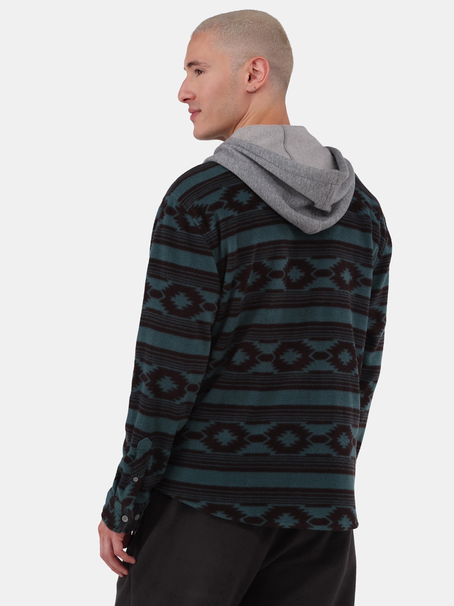 No Boundaries Men's & Big Men's Polar Fleece Hooded Button Up Jacket, Sizes XS-5XL