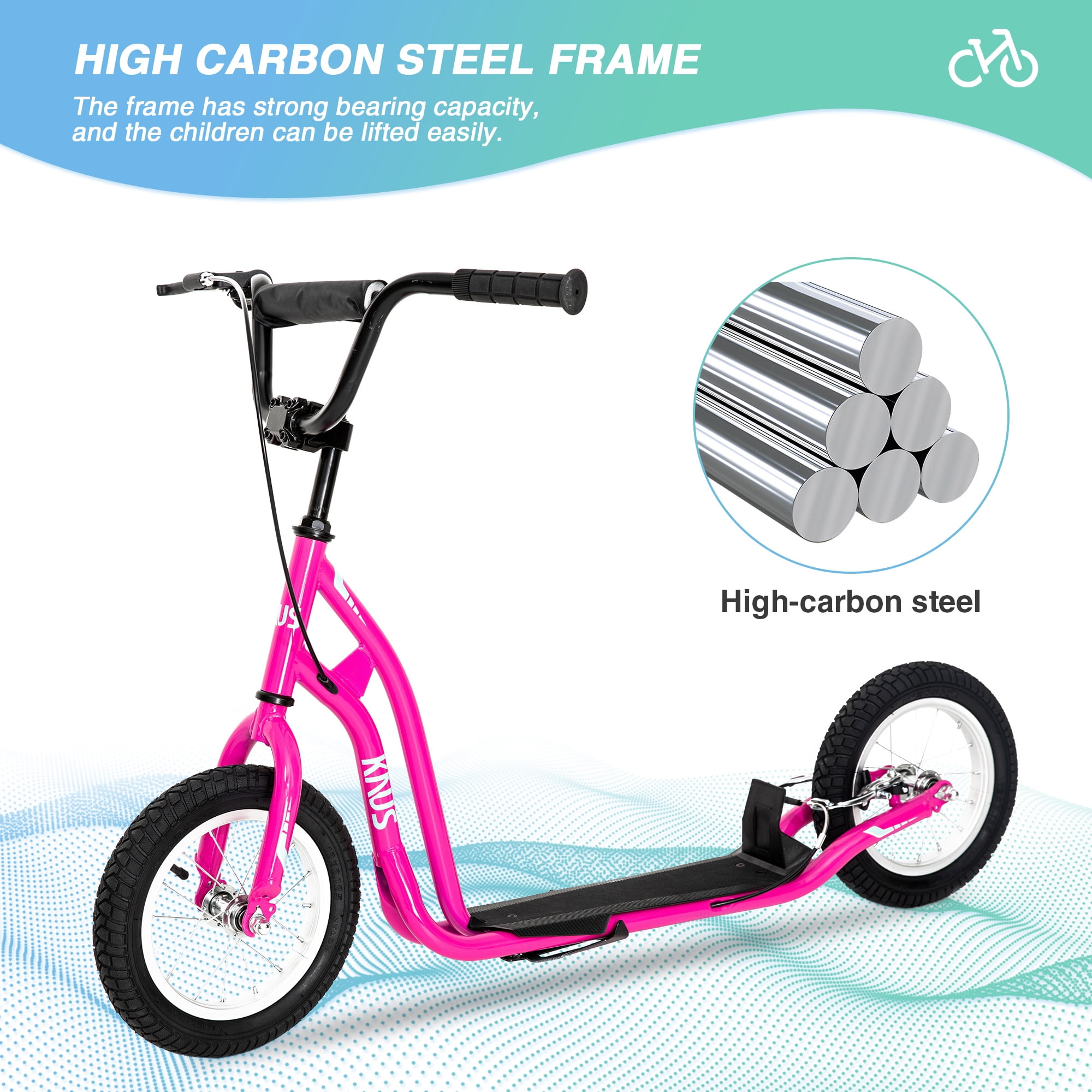 CIPACHO Youth Scooter Kick Scooter for Kids 5+ with Adjustable Handlebar 12" Front and Rear Dual Brakes Inflatable Wheels, Pink CIPACHO Youth Scooter Kick Scooter for Kids 5+ with Adjustable Handlebar 12" Front and Rear Dual Brakes Inflatable Wheels, Pink