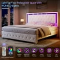 thumbnail image 4 of Merluxy Twin Size Bed Frame with Led Lights Headboard, Acrylic Mirror Accents, No Box Spring Needed, Velvet Upholstered White, 4 of 9