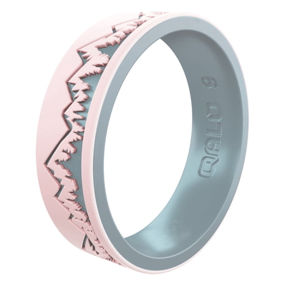 QALO Women's Rubber Silicone Ring - Blush/Iridescent Blue Ridgeline Strata Silicone Ring Size 06
