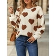 thumbnail image 4 of Women'S Plush Heart Print Loose Long Sleeve Round Neck Pullover Sweatshirt Fall Winter Outfits Khaki Love S, 4 of 10