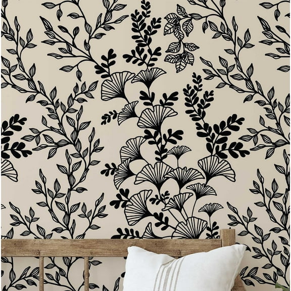 S4Sassy Peel and Stick Wall Covering, Botanical Branch Wallpaper Removable Wallwrap - Black Textured Instant Wall Mural for Bedroom, Bathroom, Laundry Room, Closet Interior (25"x240" inch)