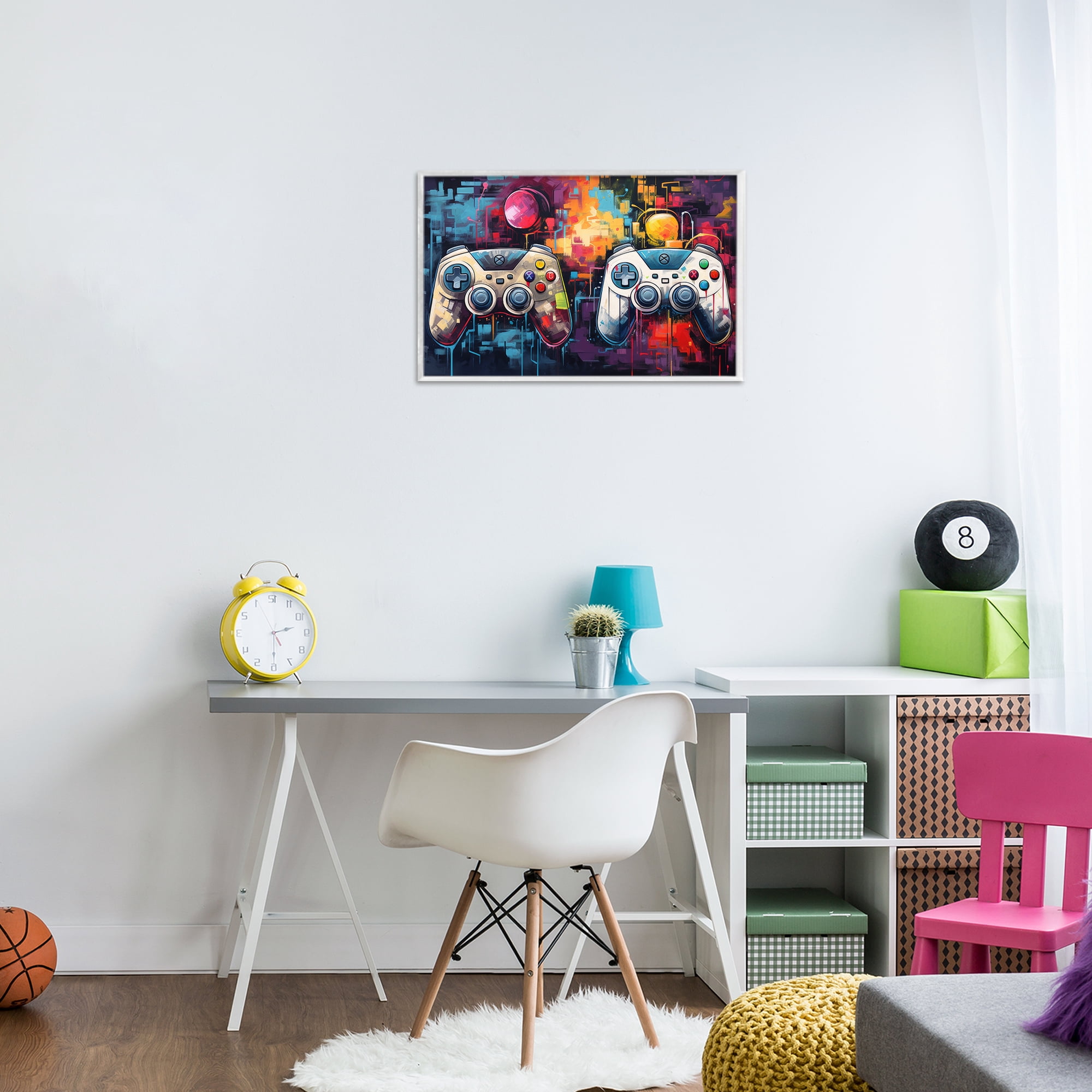 Stupell Industries Double Controller Modern Gamer White Framed Giclee Art, design by Lazar Studio