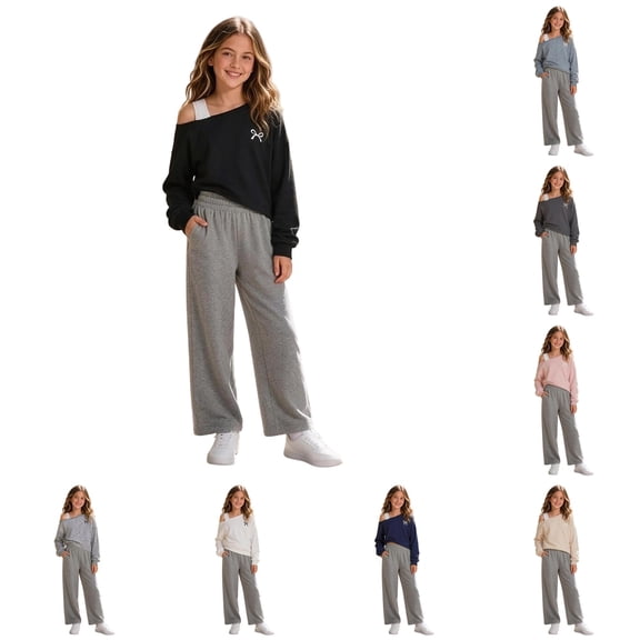 JAJAHO Kids Girls Off The Shoulder Sweatshirt Bow Embroidery Asymmetrical Long Sleeve Crop Tops 7-16Y