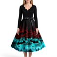 thumbnail image 4 of Women's Halloween Dress Castle Ghost V Neck 1950s Hepburn Retro Dresses Long Sleeve Cocktail Casual Cute Dress with Belt 4XL, 4 of 5