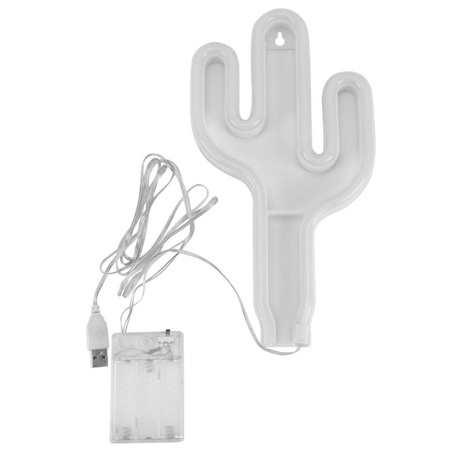1 lámpara de neón creativa LED con forma de cactus para decoración de pared, sin batería (luz verde)
