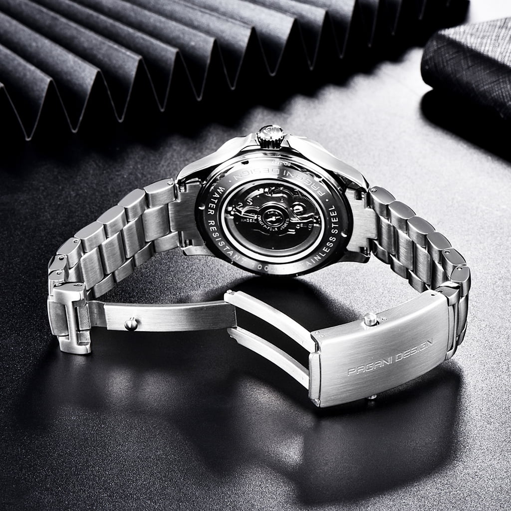 PAGANI DESIGN Men's Watches full Automatic Mechanical Sports Wrist Watch for Men Stainless Steel Mesh Watchband 100M Waterproof Ceramic Bezel PD1667