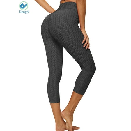 Deago Women's High Waist Yoga Pants Capri Lift up Butt Tummy Control Workout Running Slimming Stretch Sports Leggings (Best Slimming Yoga Pants)