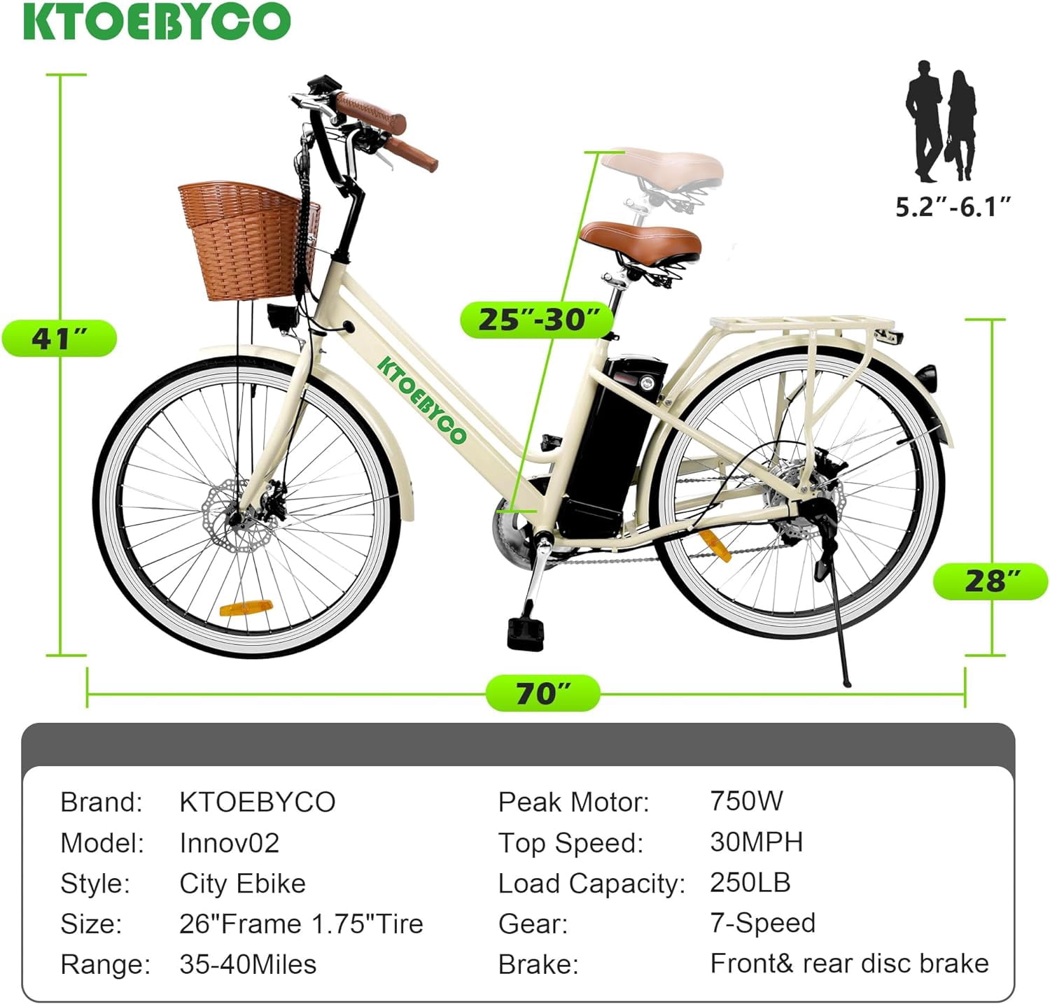 GpowerElectric City Bike for Adults 26",500W E-Commuter Bikes 48V 10AH UL2849,Beige
