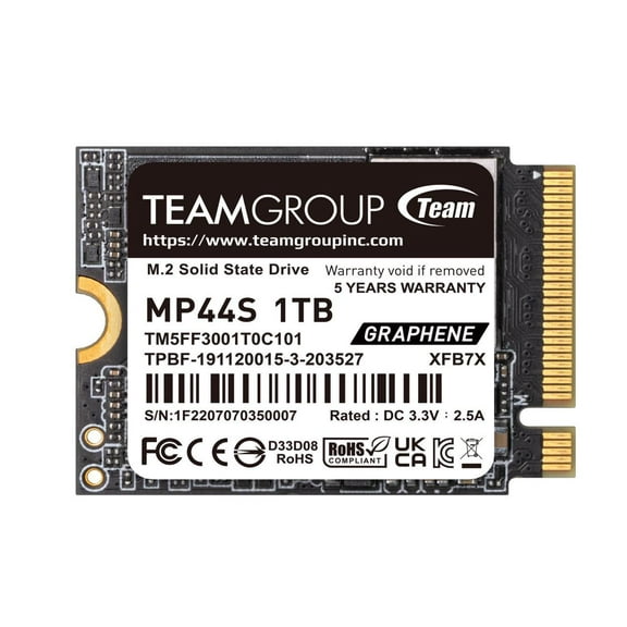 Team Group MP44S M.2 2230 1TB PCIe 4.0 x4 with NVMe, STEAM Deck Compatible, Internal Solid State Drive (SSD) TM5FF3001T0C101
